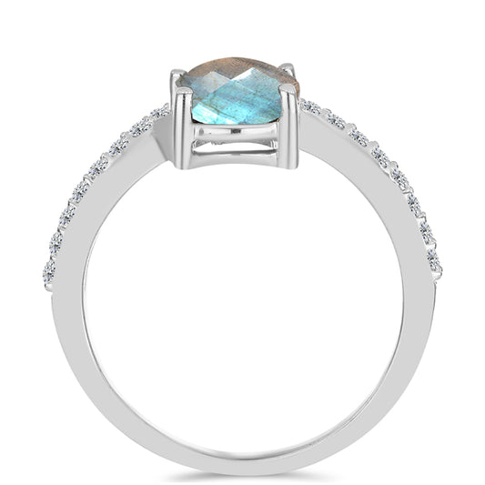 Anillo de Plata con Labradorita de las Minas de Gullgruvene y Topacio Blanco