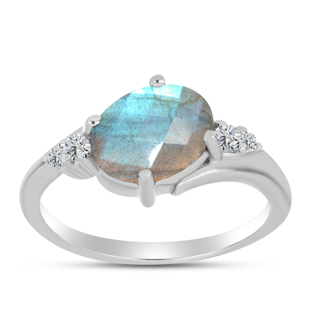 Anillo de Plata con Labradorita de las Minas de Gullgruvene y Topacio Blanco 3 
