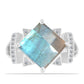 Anillo de Plata con Labradorita de las Minas de Gullgruvene y Topacio Blanco