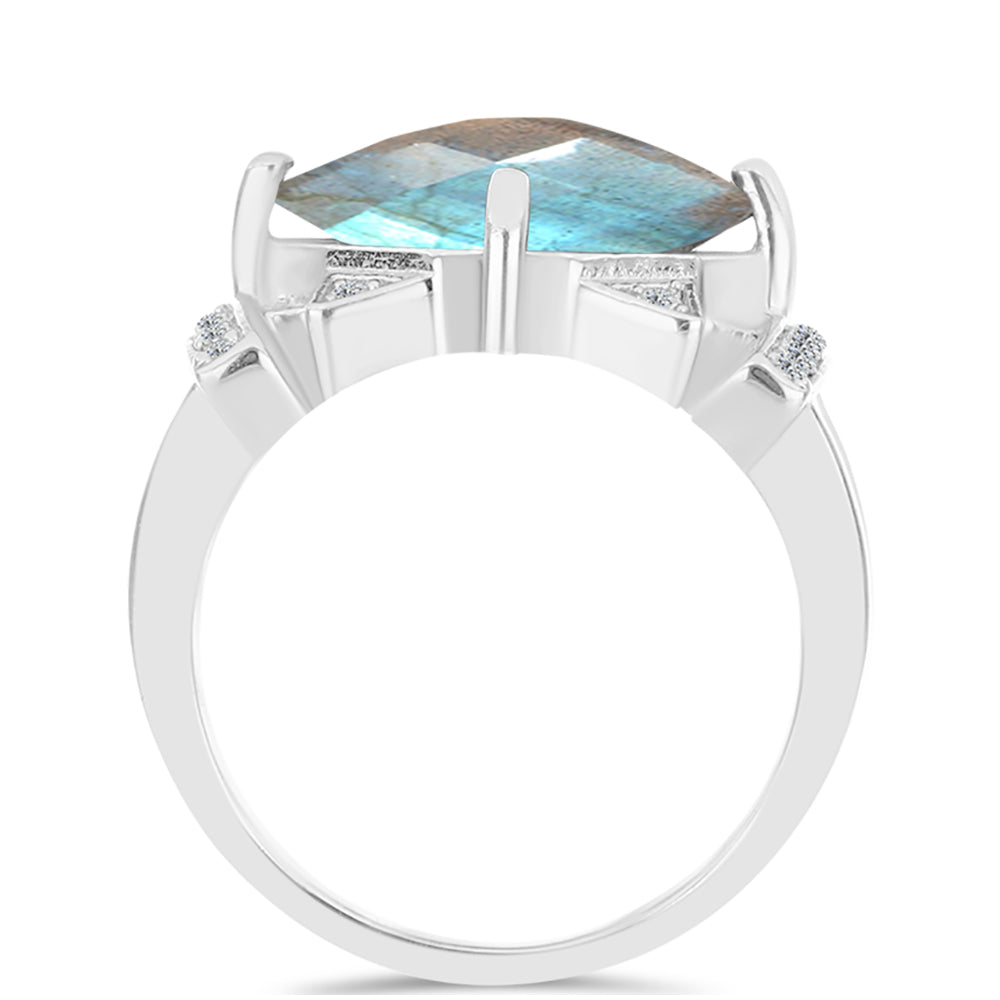 Anillo de Plata con Labradorita de las Minas de Gullgruvene y Topacio Blanco 2 