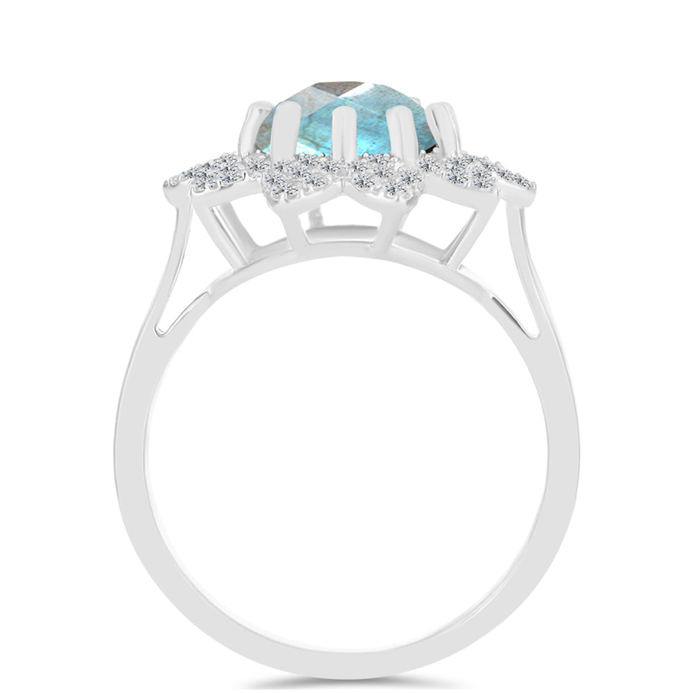 Anillo de Plata con Labradorita de las Minas de Gullgruvene y Topacio Blanco 2 