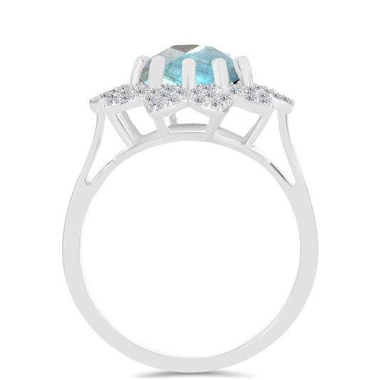 Anillo de Plata con Labradorita de las Minas de Gullgruvene y Topacio Blanco