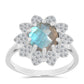 Anillo de Plata con Labradorita de las Minas de Gullgruvene y Topacio Blanco