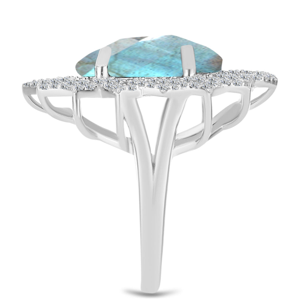 Anillo de Plata con Labradorita de las Minas de Gullgruvene y Topacio Blanco