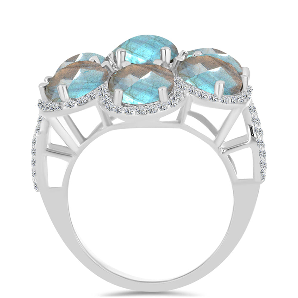 Anillo de Plata con Labradorita de las Minas de Gullgruvene y Topacio Blanco 2 
