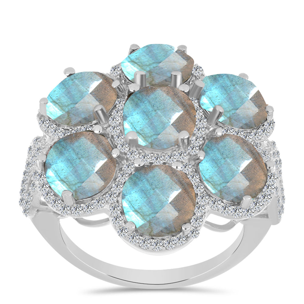 Anillo de Plata con Labradorita de las Minas de Gullgruvene y Topacio Blanco 3 