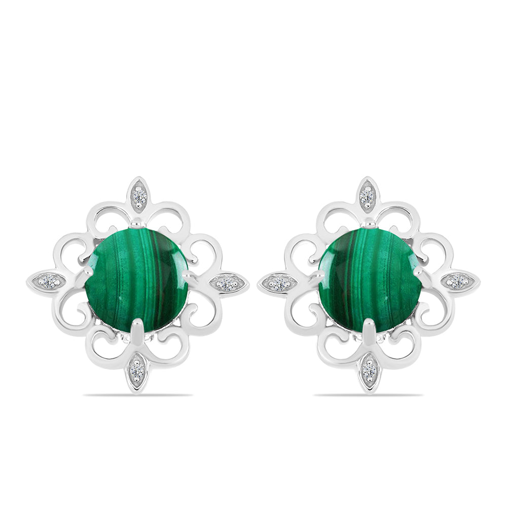 Pendientes de Plata con Malaquita y Topacio Blanco