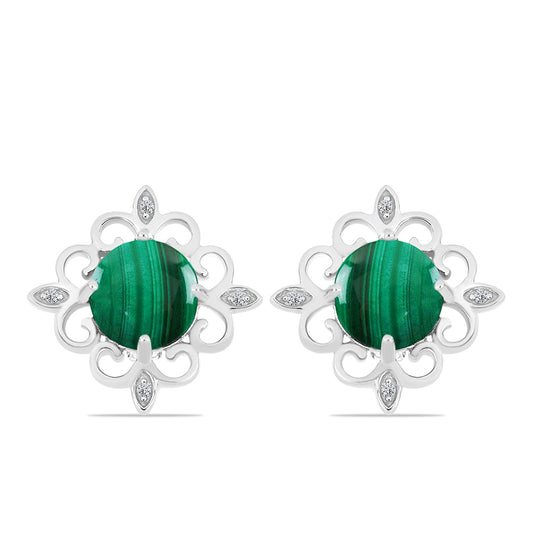 Pendientes de Plata con Malaquita y Topacio Blanco
