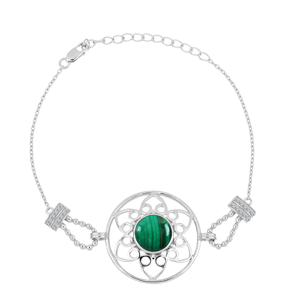 Pulsera de Plata con Malaquita y Topacio Blanco