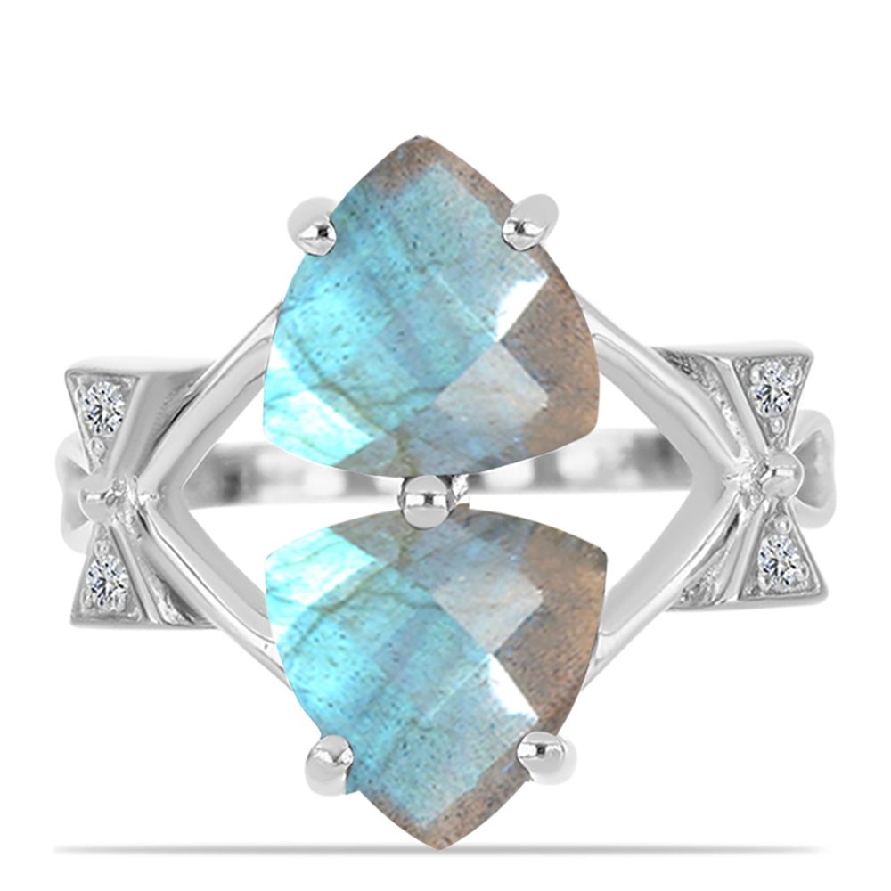 Anillo de Plata con Labradorita de las Minas de Gullgruvene y Topacio Blanco 1 