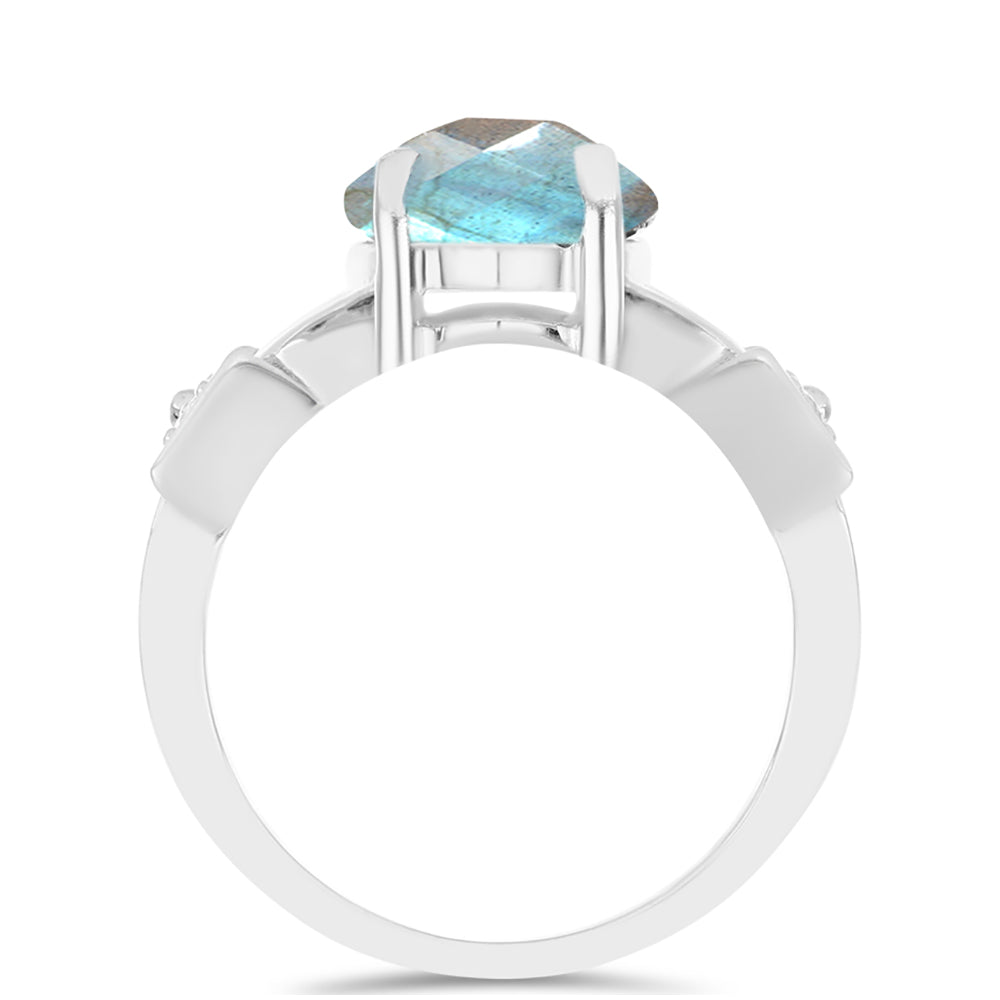 Anillo de Plata con Labradorita de las Minas de Gullgruvene y Topacio Blanco 2 