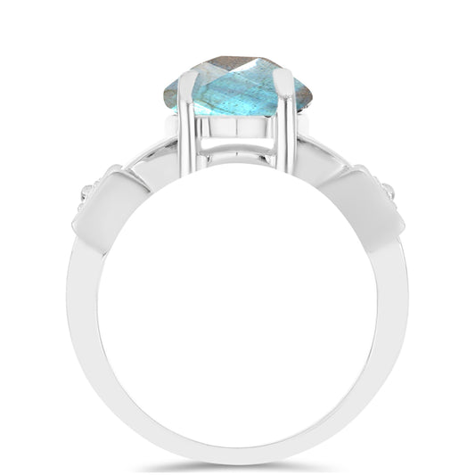 Anillo de Plata con Labradorita de las Minas de Gullgruvene y Topacio Blanco