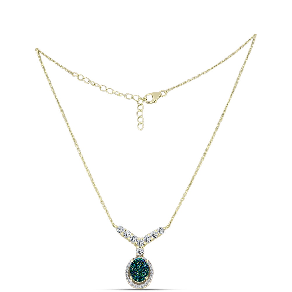 Collar de Plata Bañada en Oro con Drusa Verde y Topacio Blanco 1 