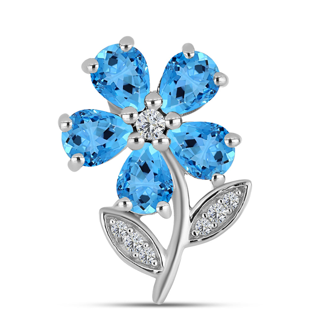 Broche de Plata con Topacio Azul Suizo y Topacio Blanco 1 
