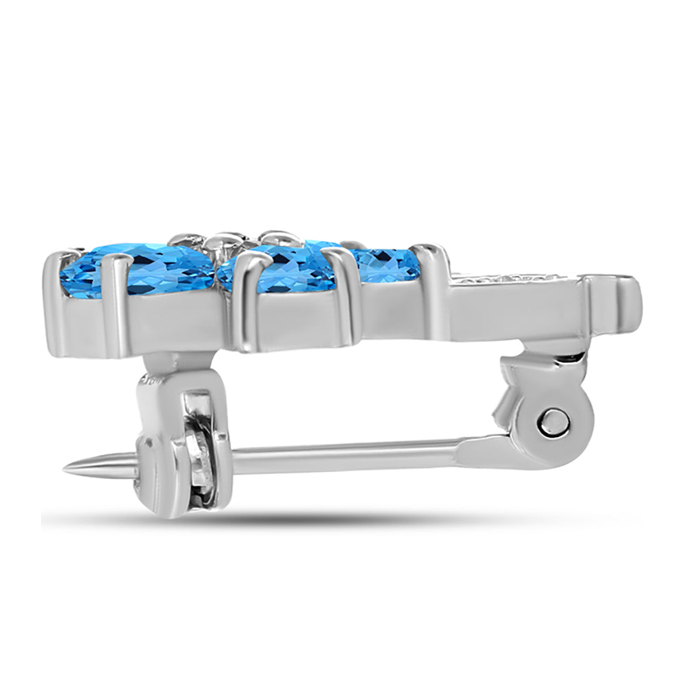 Broche de Plata con Topacio Azul Suizo y Topacio Blanco