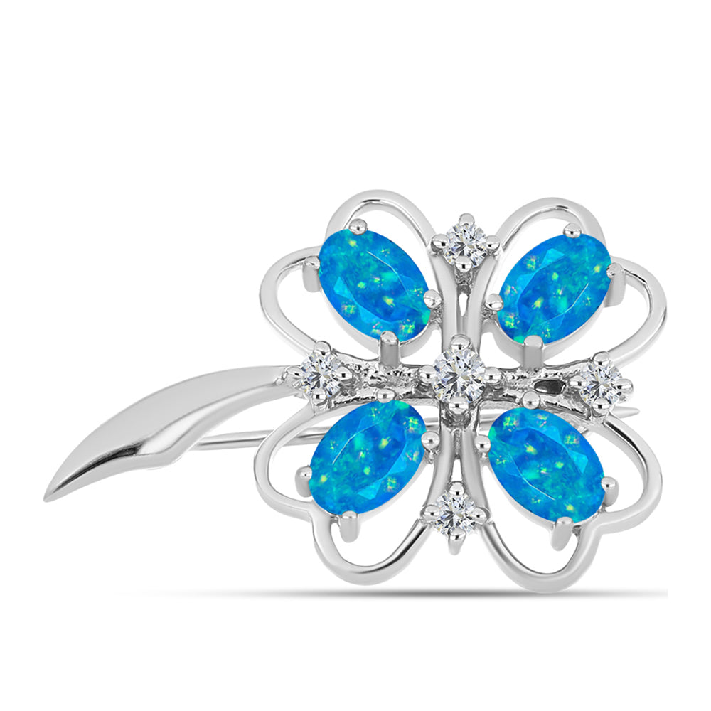 Broche de Plata con Ópalo Azul Paraiba de Etiopía y Topacio Blanco