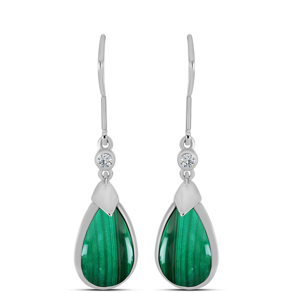 Pendientes de Plata con Malaquita y Topacio Blanco 1 