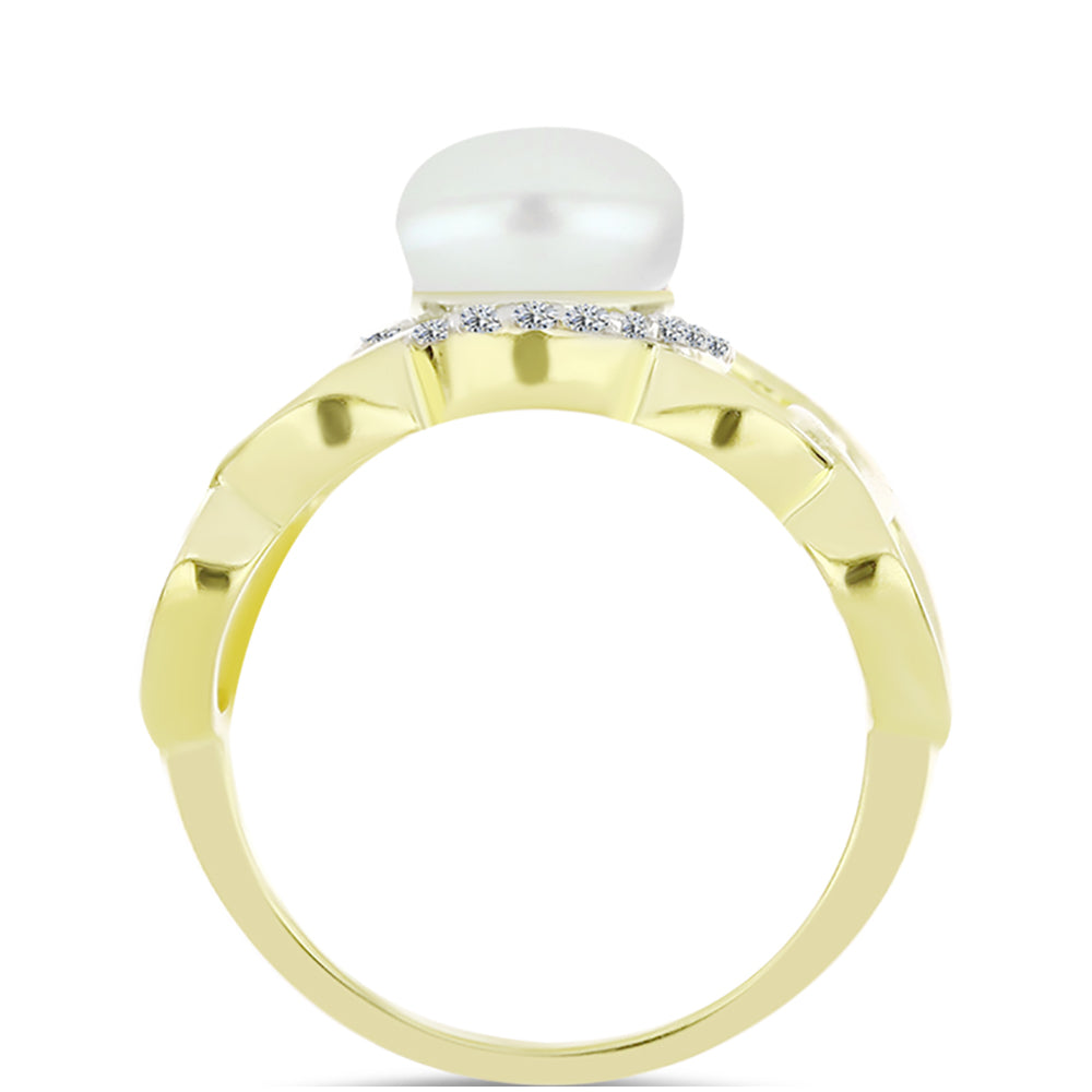Anillo de Plata Bañada en Oro con Perla de Agua Dulce y Topacio Blanco