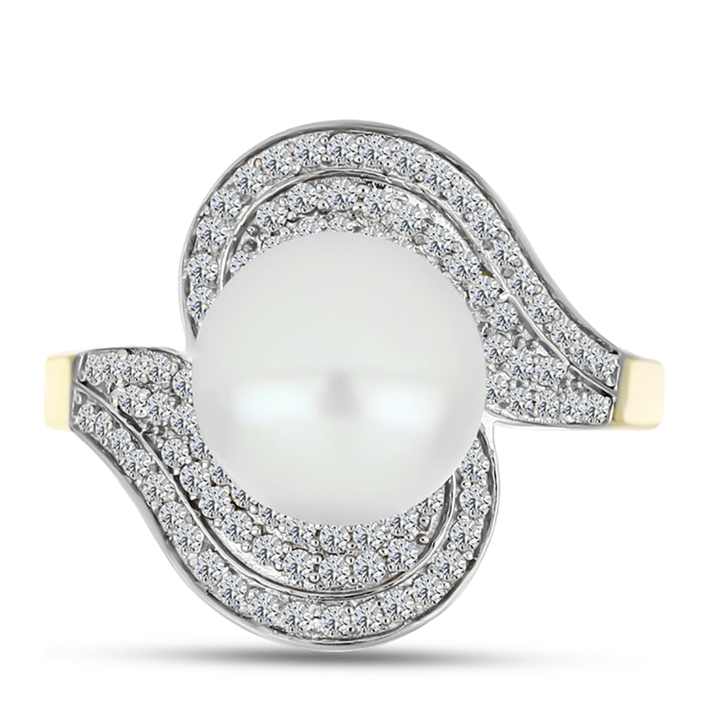 Anillo de Plata Bañada en Oro con Perla de Agua Dulce y Topacio Blanco 1 