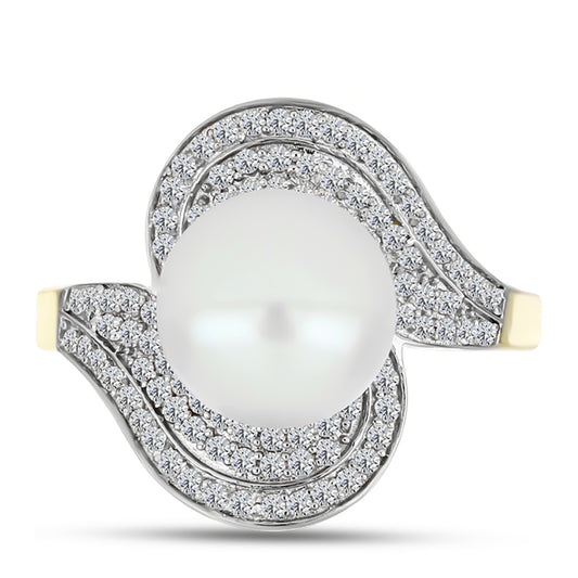 Anillo de Plata Bañada en Oro con Perla de Agua Dulce y Topacio Blanco