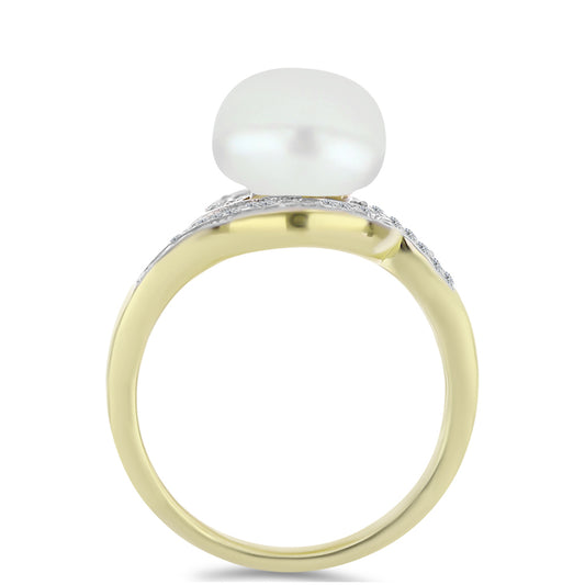 Anillo de Plata Bañada en Oro con Perla de Agua Dulce y Topacio Blanco