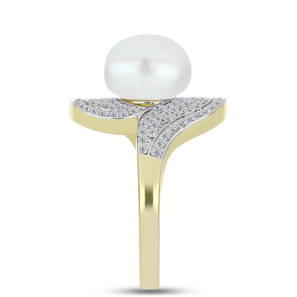 Anillo de Plata Bañada en Oro con Perla de Agua Dulce y Topacio Blanco 4 