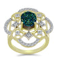 Anillo de Plata Bañada en Oro con Drusa Verde y Topacio Blanco