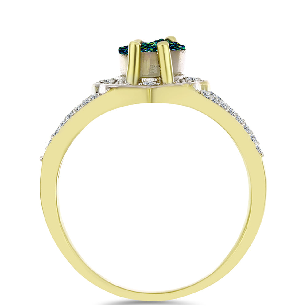 Anillo de Plata Bañada en Oro con Drusa Verde y Topacio Blanco