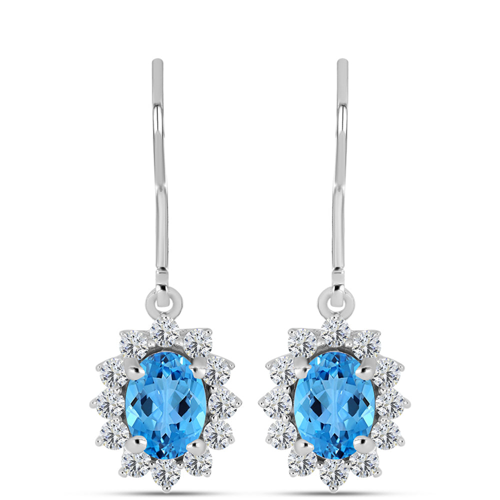 Pendientes de Plata con Topacio Azul Suizo y Topacio Blanco