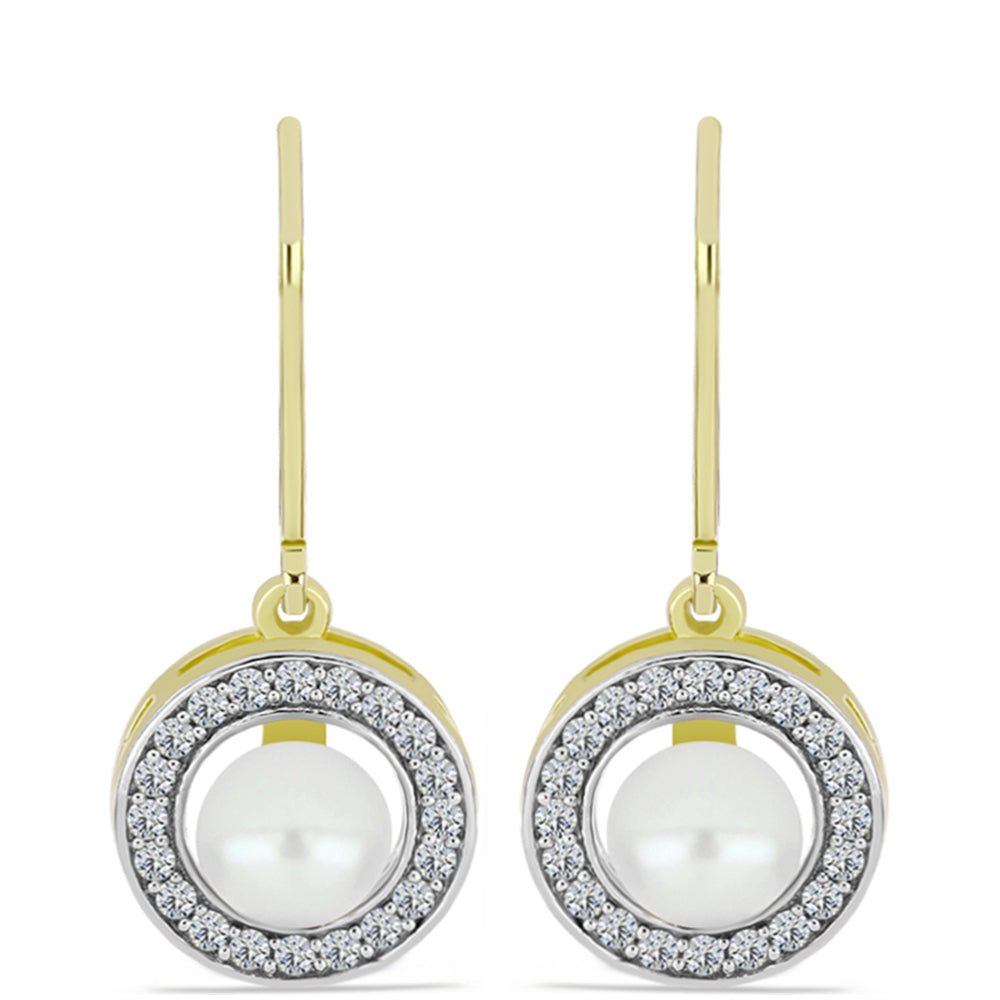 Pendientes de Plata Bañada en Oro con Perla de Agua Dulce y Topacio Blanco