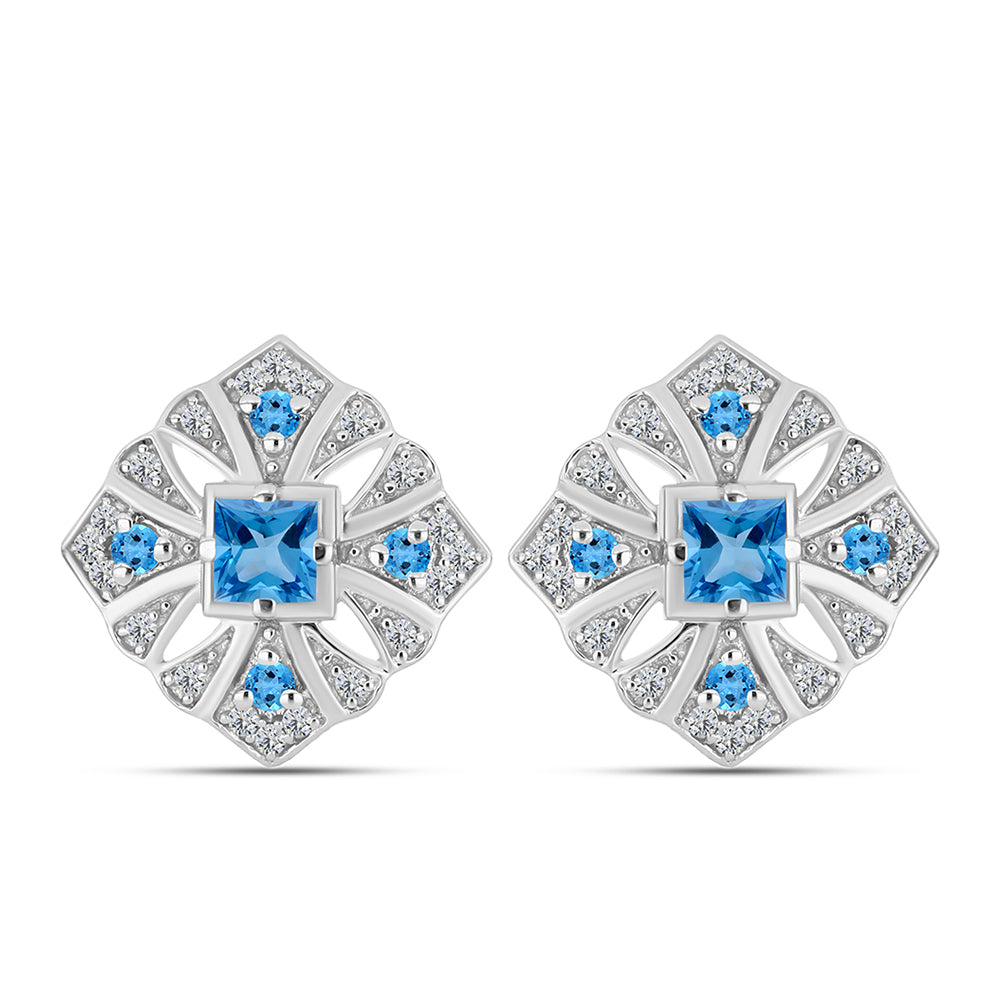 Pendientes de Plata con Topacio Azul Suizo y Topacio Blanco 1 