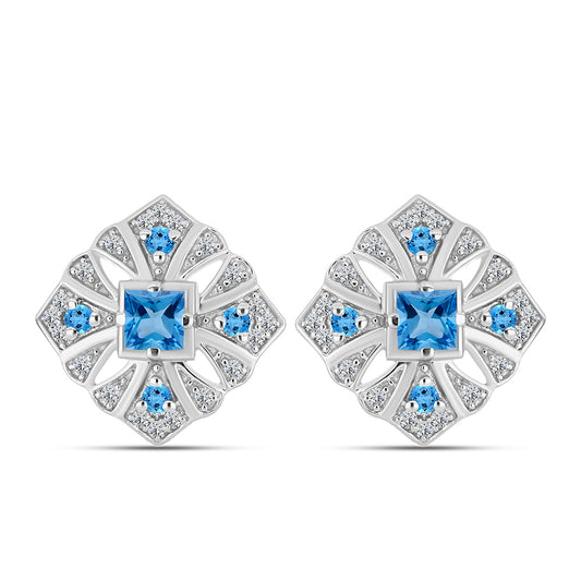 Pendientes de Plata con Topacio Azul Suizo y Topacio Blanco