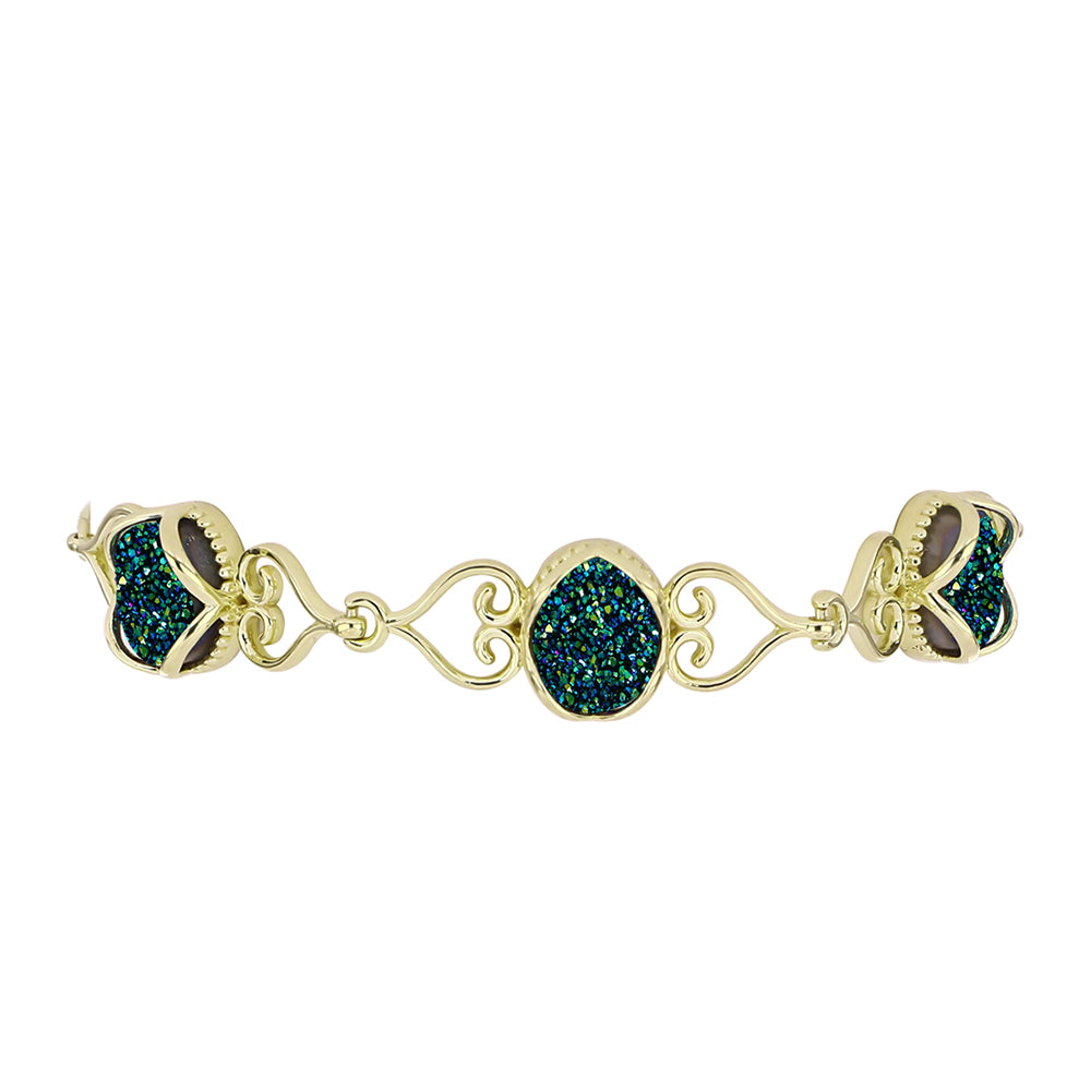 Pulsera de Plata Bañada en Oro con Drusa Verde