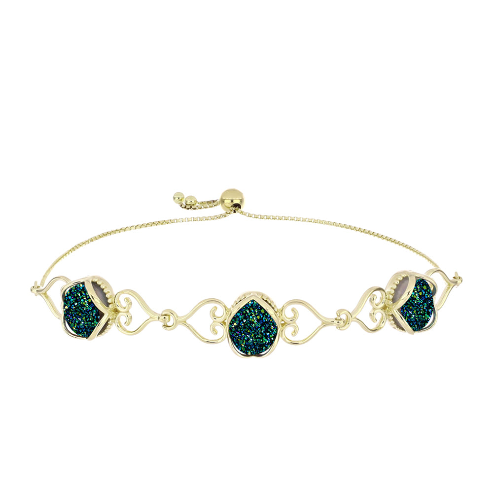 Pulsera de Plata Bañada en Oro con Drusa Verde