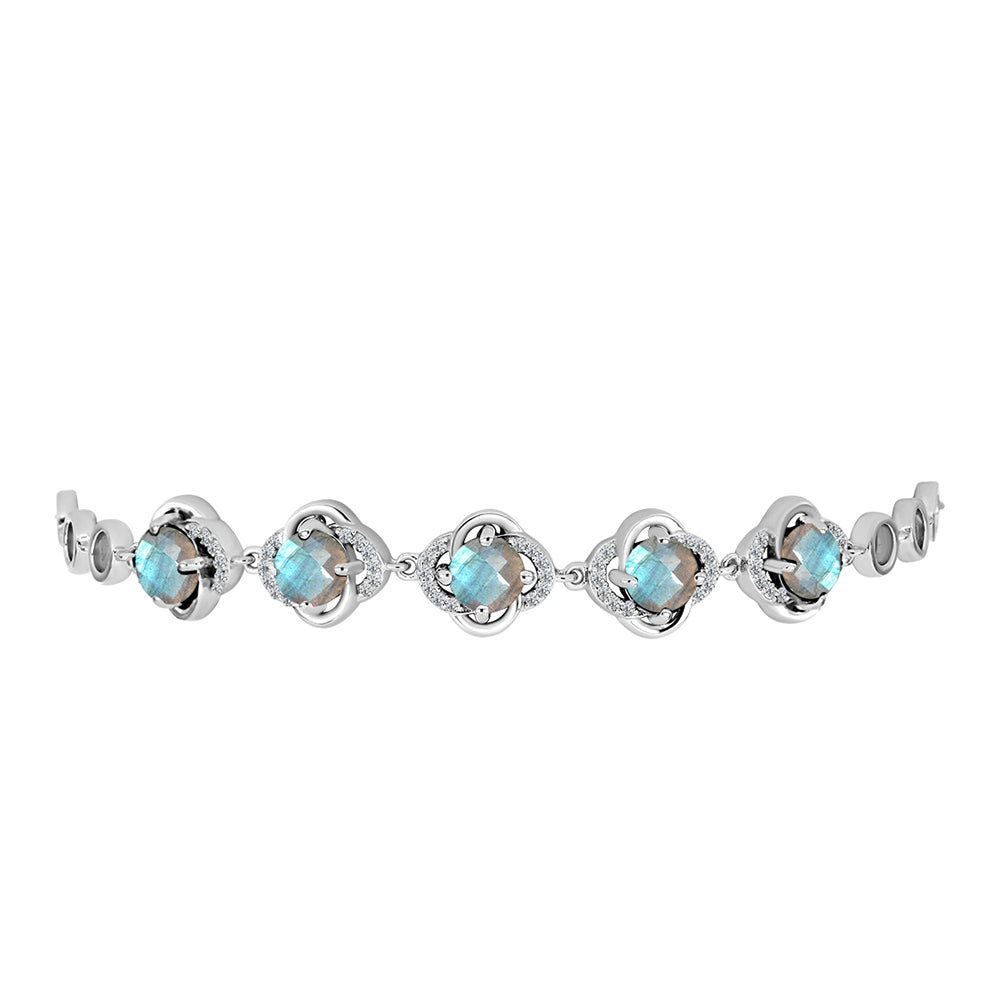 Pulsera de Plata con Labradorita de las Minas de Gullgruvene y Topacio Blanco 2 