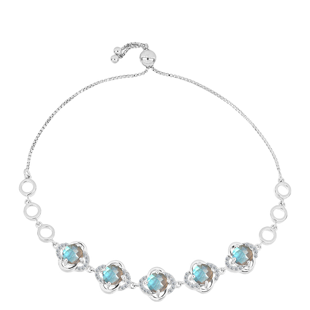 Pulsera de Plata con Labradorita de las Minas de Gullgruvene y Topacio Blanco 1 