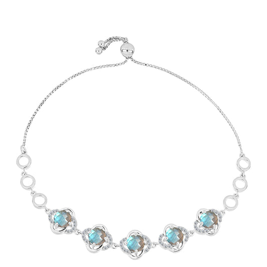 Pulsera de Plata con Labradorita de las Minas de Gullgruvene y Topacio Blanco