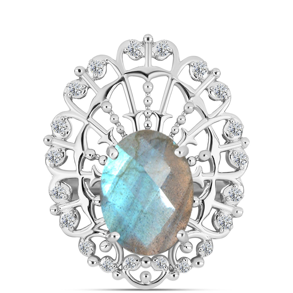Anillo de Plata con Labradorita de las Minas de Gullgruvene y Topacio Blanco 1 