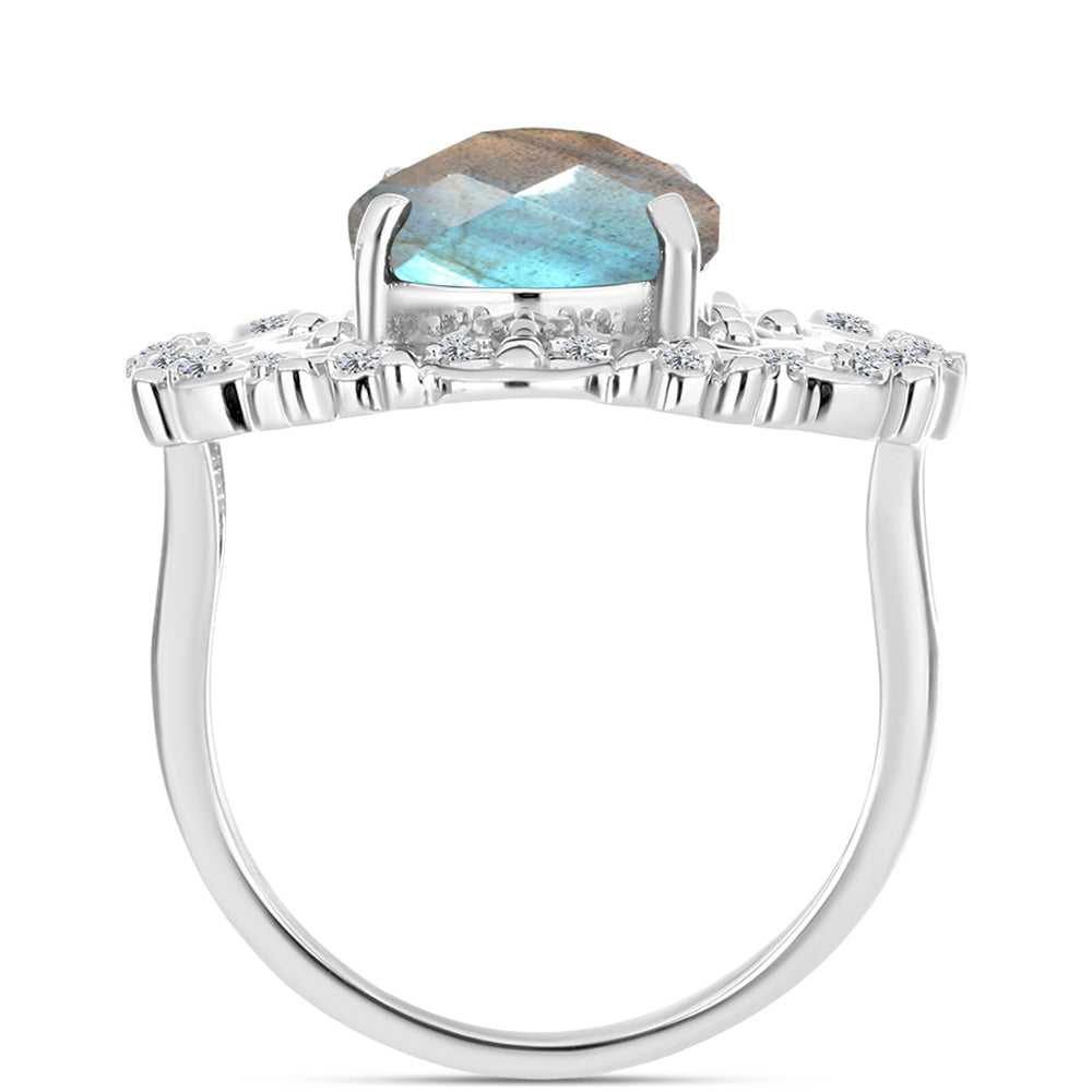 Anillo de Plata con Labradorita de las Minas de Gullgruvene y Topacio Blanco 2 