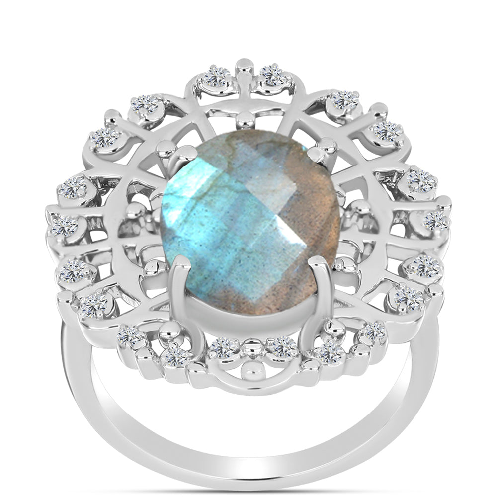 Anillo de Plata con Labradorita de las Minas de Gullgruvene y Topacio Blanco 3 