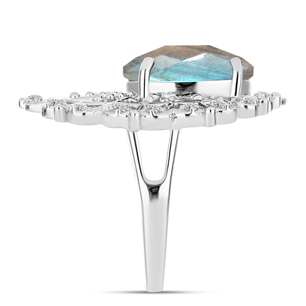 Anillo de Plata con Labradorita de las Minas de Gullgruvene y Topacio Blanco 4 