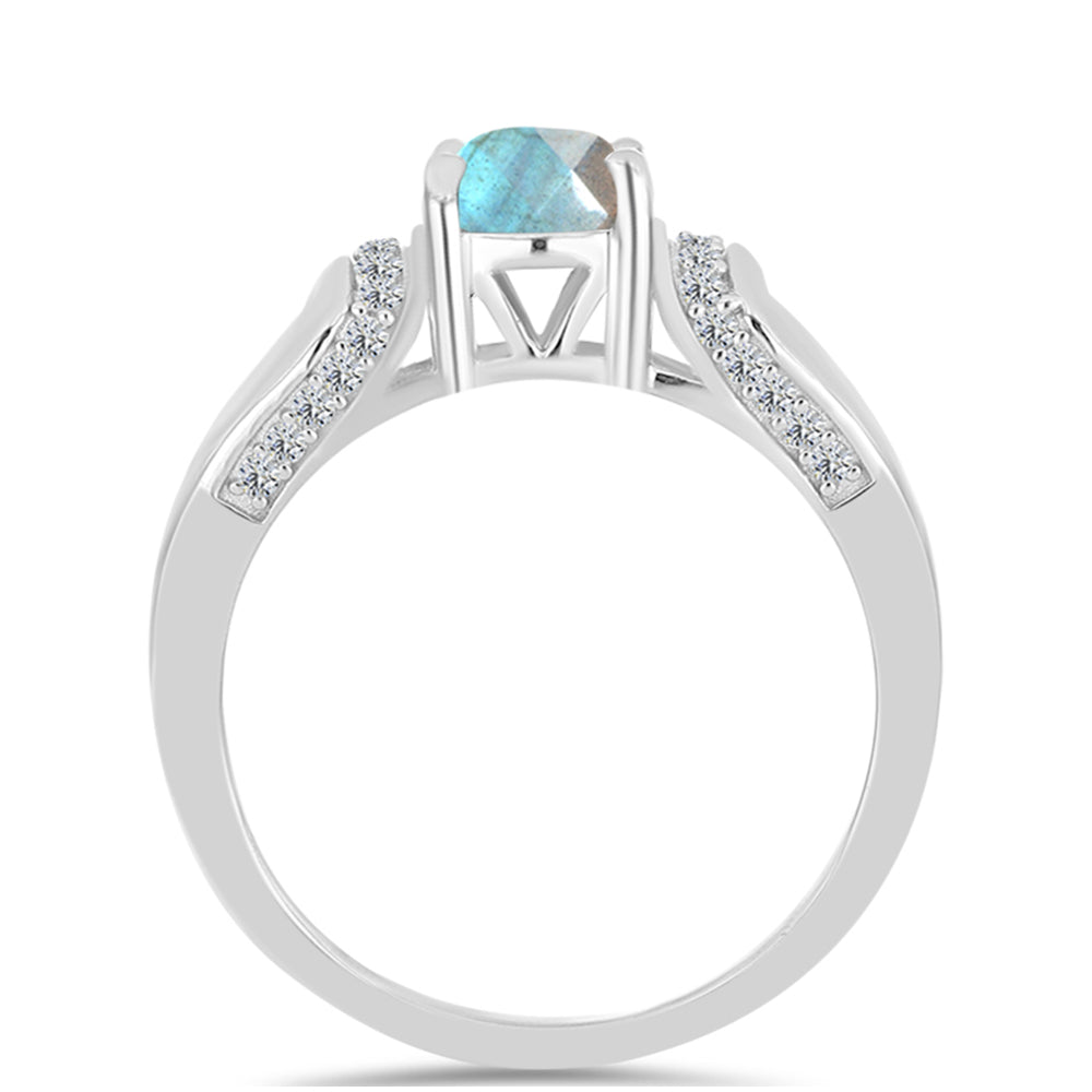 Anillo de Plata con Labradorita de las Minas de Gullgruvene y Topacio Blanco 2 