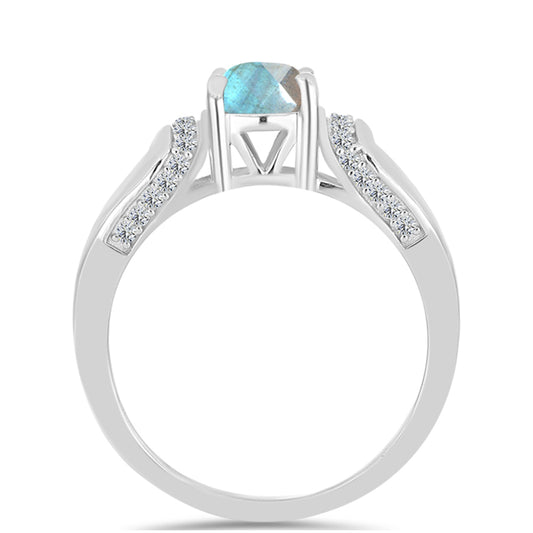 Anillo de Plata con Labradorita de las Minas de Gullgruvene y Topacio Blanco