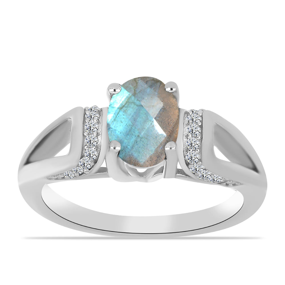 Anillo de Plata con Labradorita de las Minas de Gullgruvene y Topacio Blanco 3 