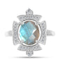 Anillo de Plata con Labradorita de las Minas de Gullgruvene y Topacio Blanco