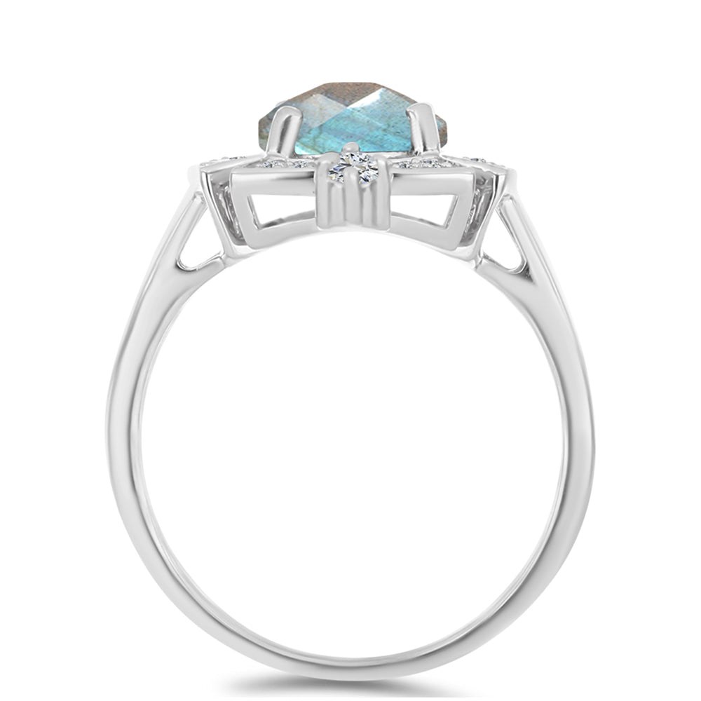 Anillo de Plata con Labradorita de las Minas de Gullgruvene y Topacio Blanco 2 