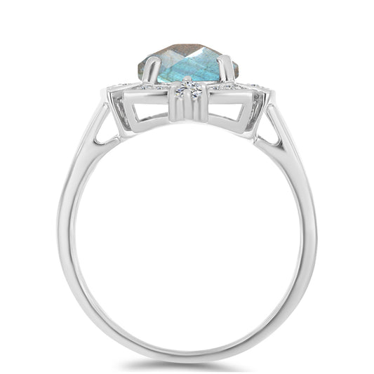 Anillo de Plata con Labradorita de las Minas de Gullgruvene y Topacio Blanco