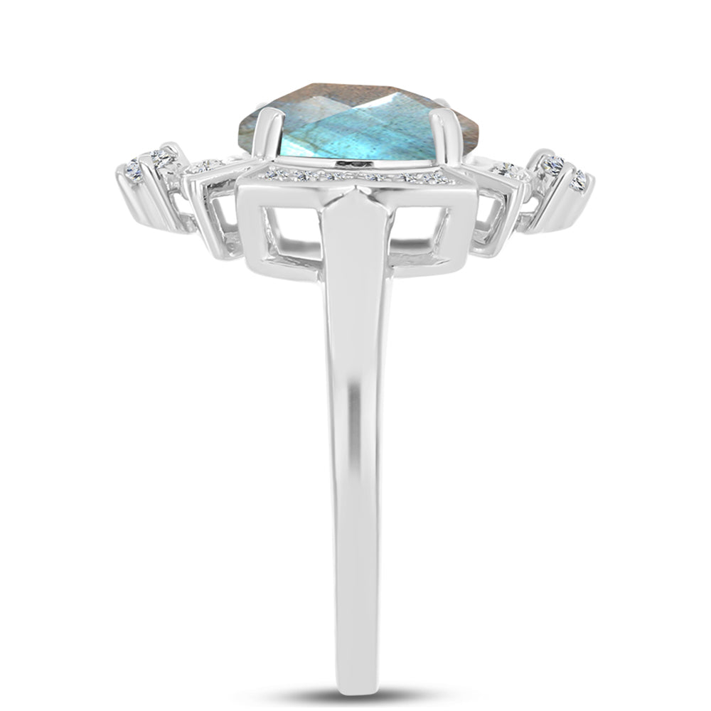 Anillo de Plata con Labradorita de las Minas de Gullgruvene y Topacio Blanco 4 