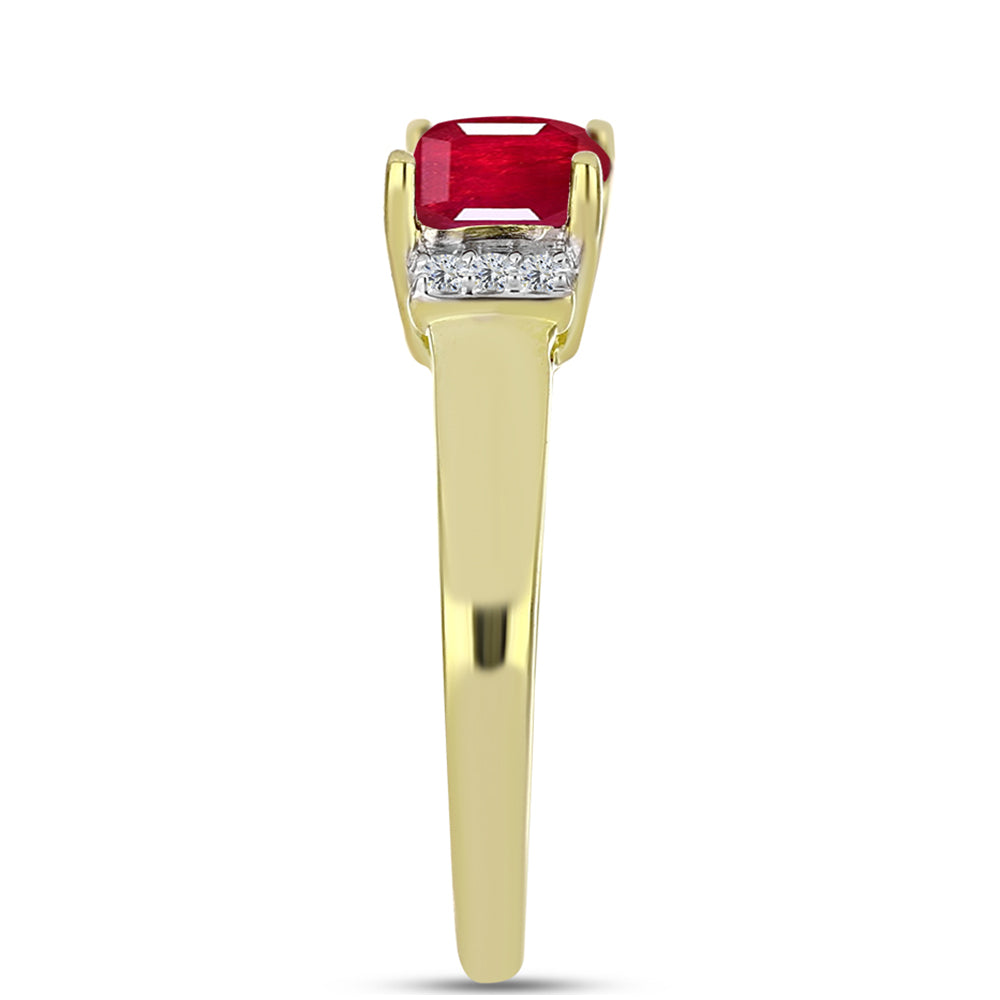 Anillo de Plata Bañada en Oro con Rubí de Madagascar y Topacio Blanco 4 