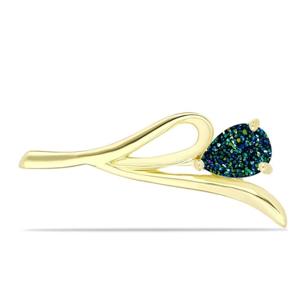 Broche de Plata Bañada en Oro con Drusa Verde 1 